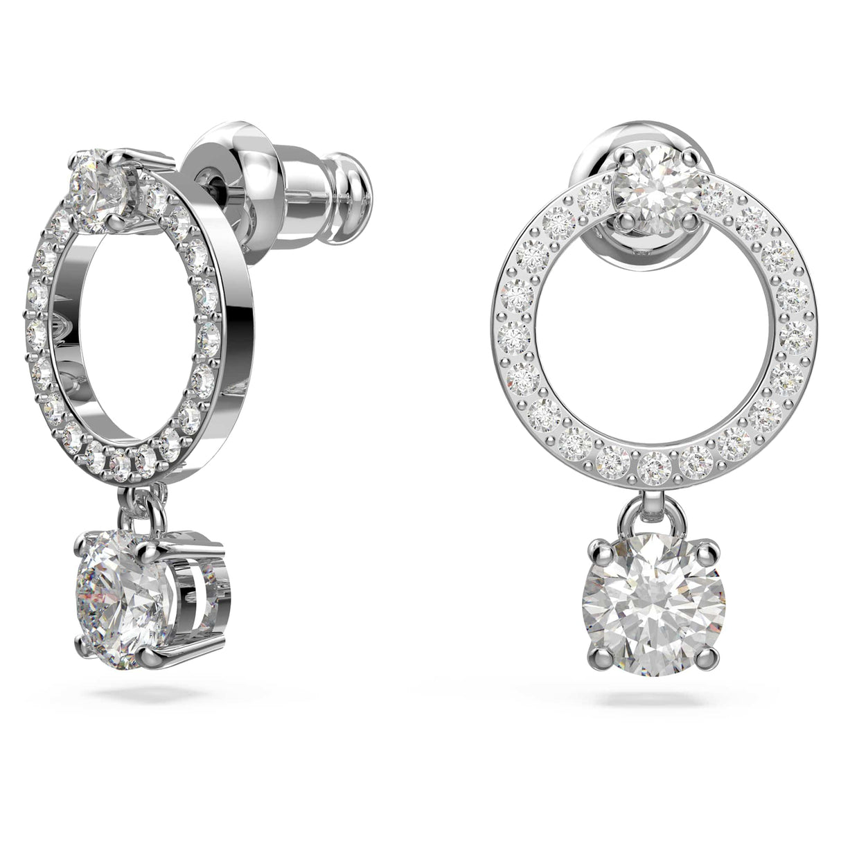 Swarovski Attract Circle Pierced Earrings with Circle Cut Crystals and matching Pavé on a Rhodium Plated Post with Butterfly Back Closure