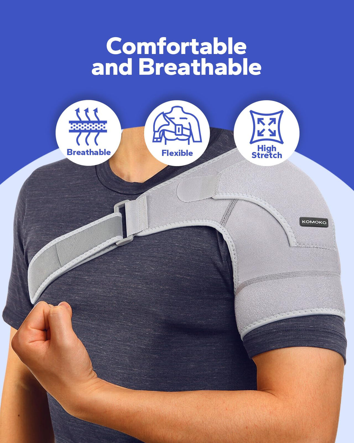 Komoko Shoulder Brace, Rotator Cuff Support Brace with Ice Pack Insertion Capability, Pressure for Preventing Strains and Dislocation, Alleviating Shoulder Pain, Adjustable Fit for Men and Women