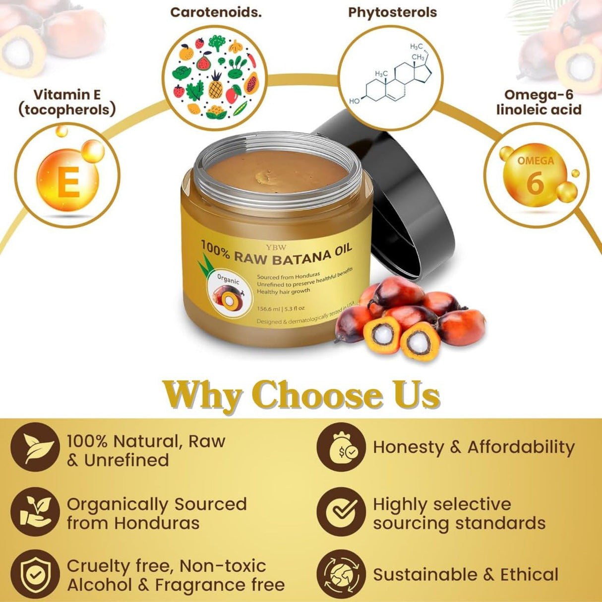 Raw Batana Oil for Hair Growth by Dr. Sebi Organic Raw Honduras Oil - 100% Pure & Natural Botana Paste for Thicker, Stronger Hair for Men and Women