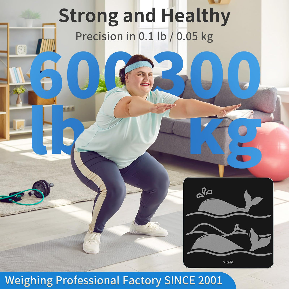 Vitafit Amazing 600lb Smart Bathroom Scale for Body Weight in 0.1lb, High Accuracy Assured by Scale Professional Factory Since 2001, Large Platform with 8mm Non-Slip Tempered Glass, LED, 3*AAA, Black
