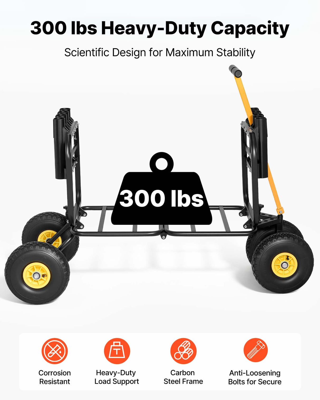 VEVOR Beach Fishing Cart, 300 lbs Load Capacity, Foldable Fishing Cart with Heavy-Duty Carbon Steel Frame, 11-Inch All-Terrain Tires, 8 Rod Holders, Strap, Easy to Clean, for Outdoor Camping Picnic