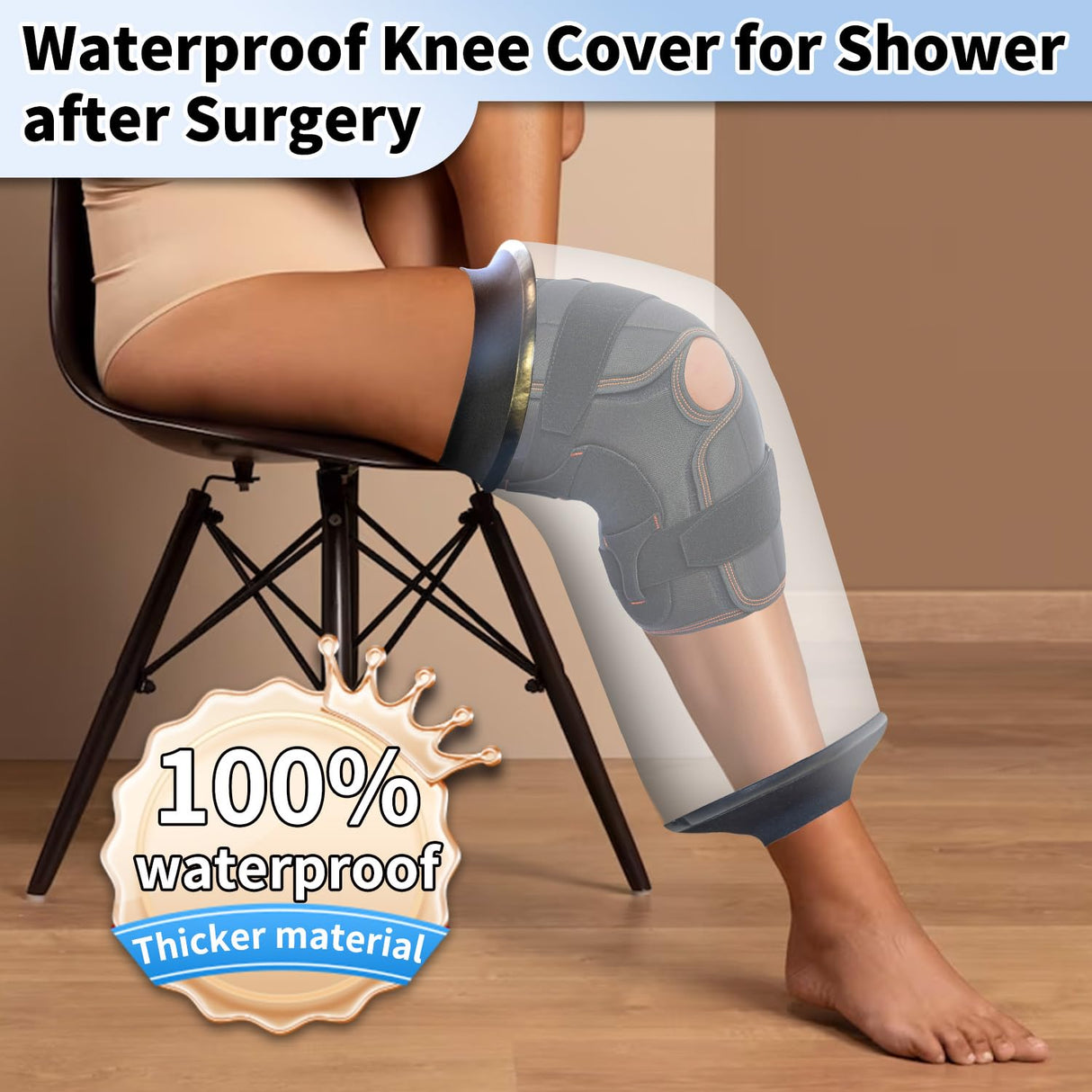 KEEFITT Knee Cast Cover for Shower, Waterproof Knee Shower Protector for Knee Replacement and ACL Surgery, Wound, Burns Watertight Protection