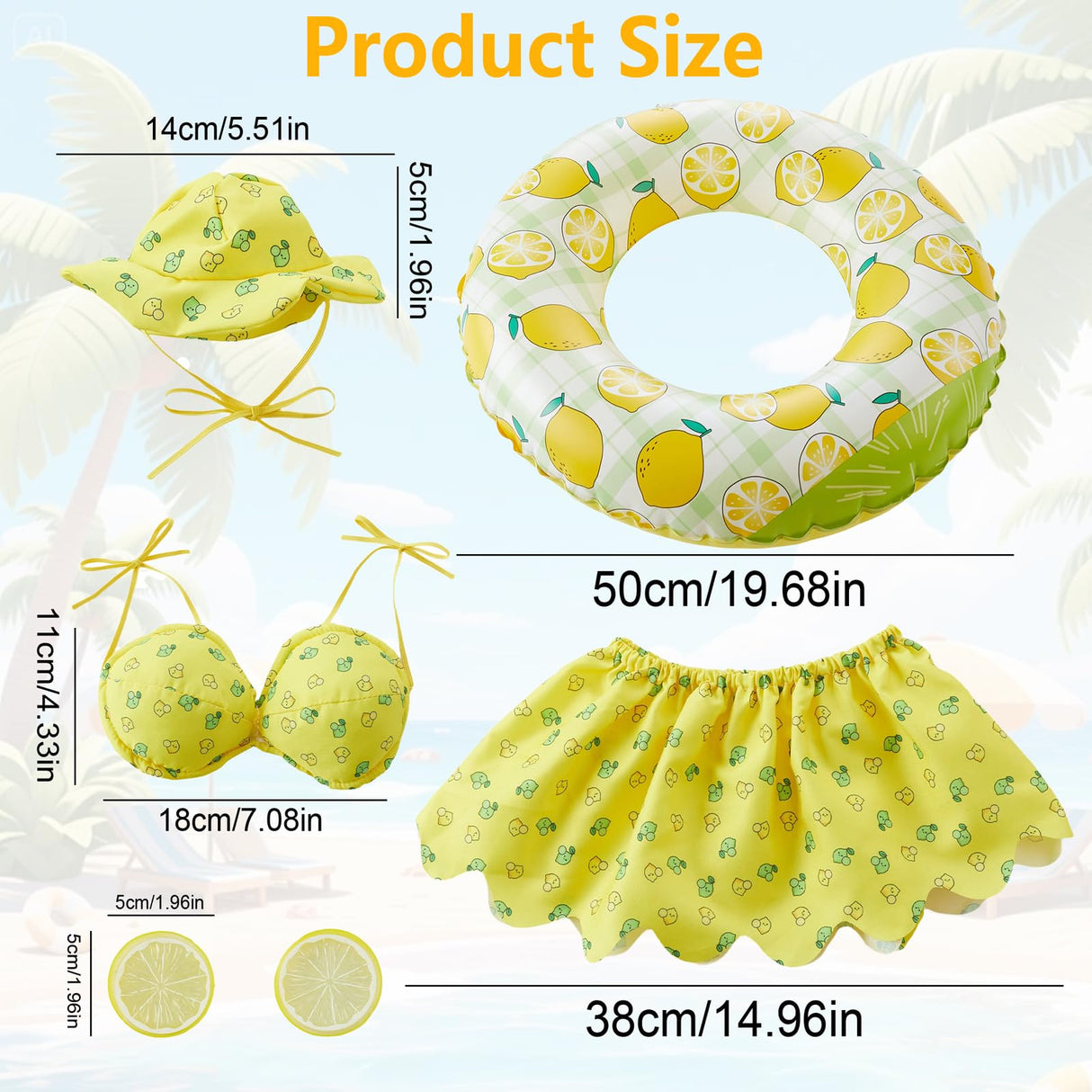 Summer Porch Goose Outfit Set for 23'' Cement Plastic Lawn Goose Statue,Funny Lemon Bikini Clothes with Inflatable Swim Ring, Sun Hat & Glasses, Cute Beach-Themed Decor for Outdoor Yard Statues