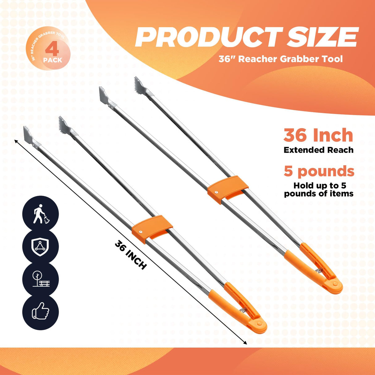 LOYIM 4 Pack 36" Reacher Grabber Tool Lightweight Litter Pick up Sticks Aluminum Rustproof Trash Grabber Garbage Picker Grabber Garden Leaf Cleaning Trash Tong Reaching Assist Tool for Elderly