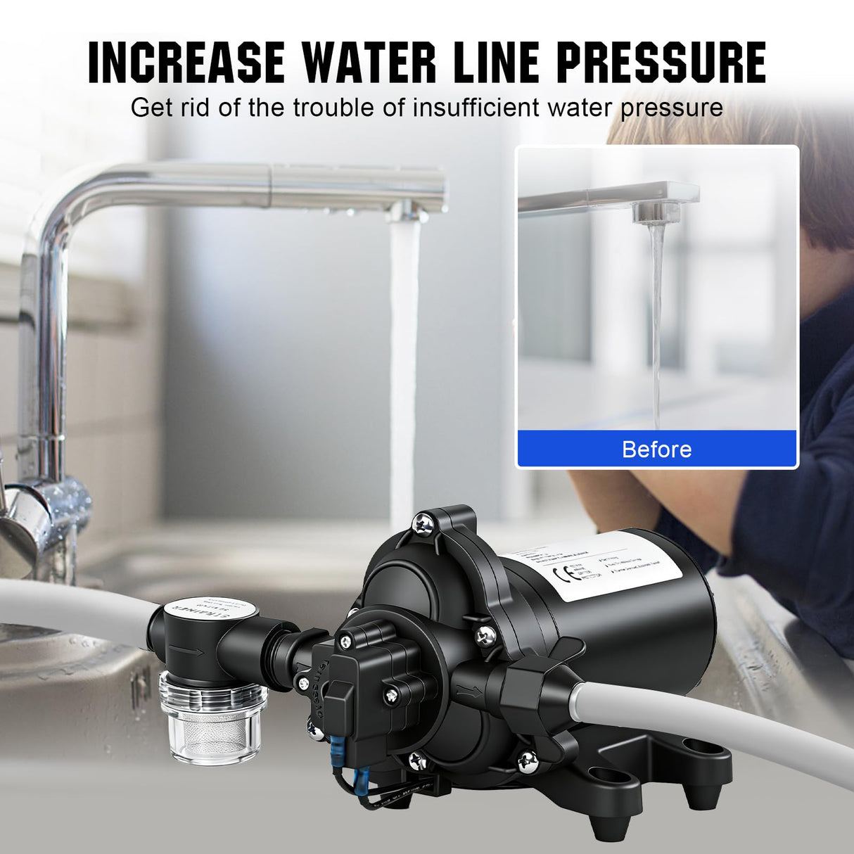ECO-WORTHY 33-Series Industrial Water Pressure Pump 110V AC 4.0GPM 50PSI RV Fresh Water Diaphragm Pump include Garden Hose Adapters for Irrigation Marine Boat Sprinkler Faucet