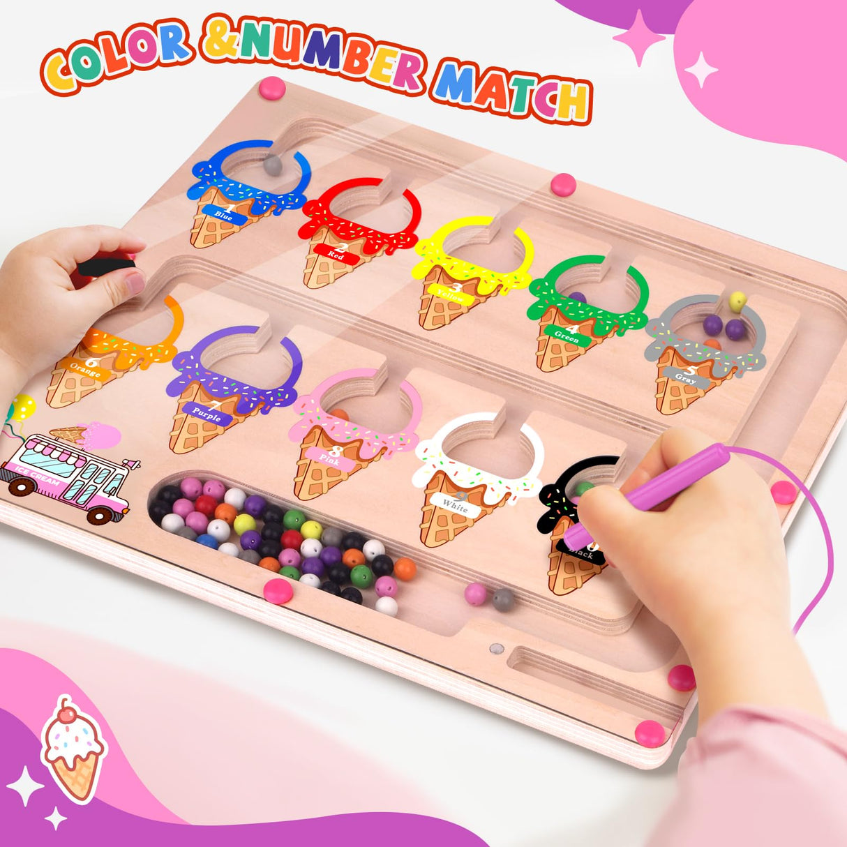 wakeInsa Magnetic Color and Number Maze,Montessori Toy for 2-5 Years Old Girls,Wooden Magnet Balls Puzzles,Toddler Busy Board Game,Preschool Learning Activities,Christmas & Birthday Gift for Kids