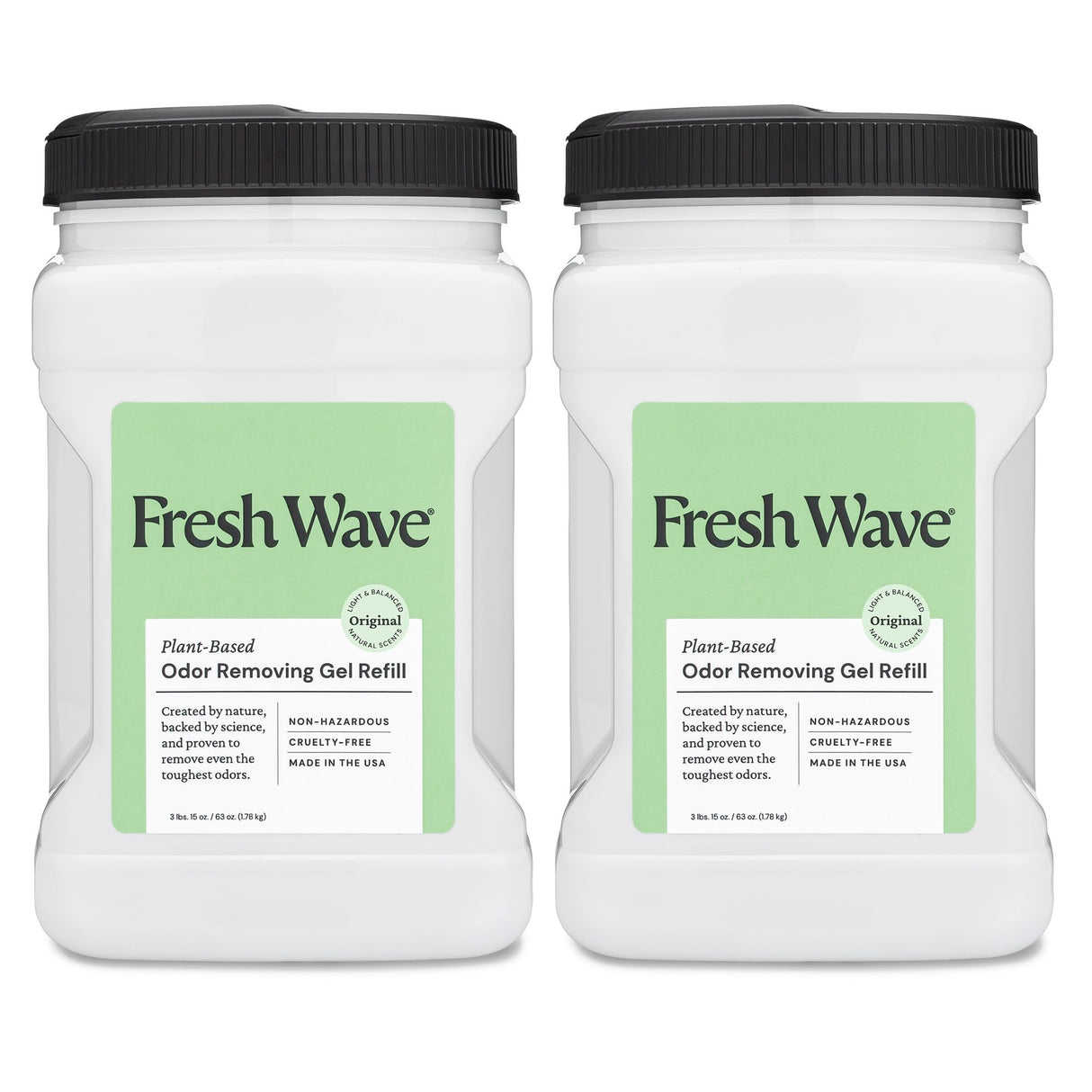 Fresh Wave Odor Removing Gel Refill, 63 oz., Pack of 2 - Safer Odor Absorbers for Home, Natural Plant-Based Odor Eliminator, Every 15 oz. lasts 30-60 Days, For Cooking, Trash & Pets