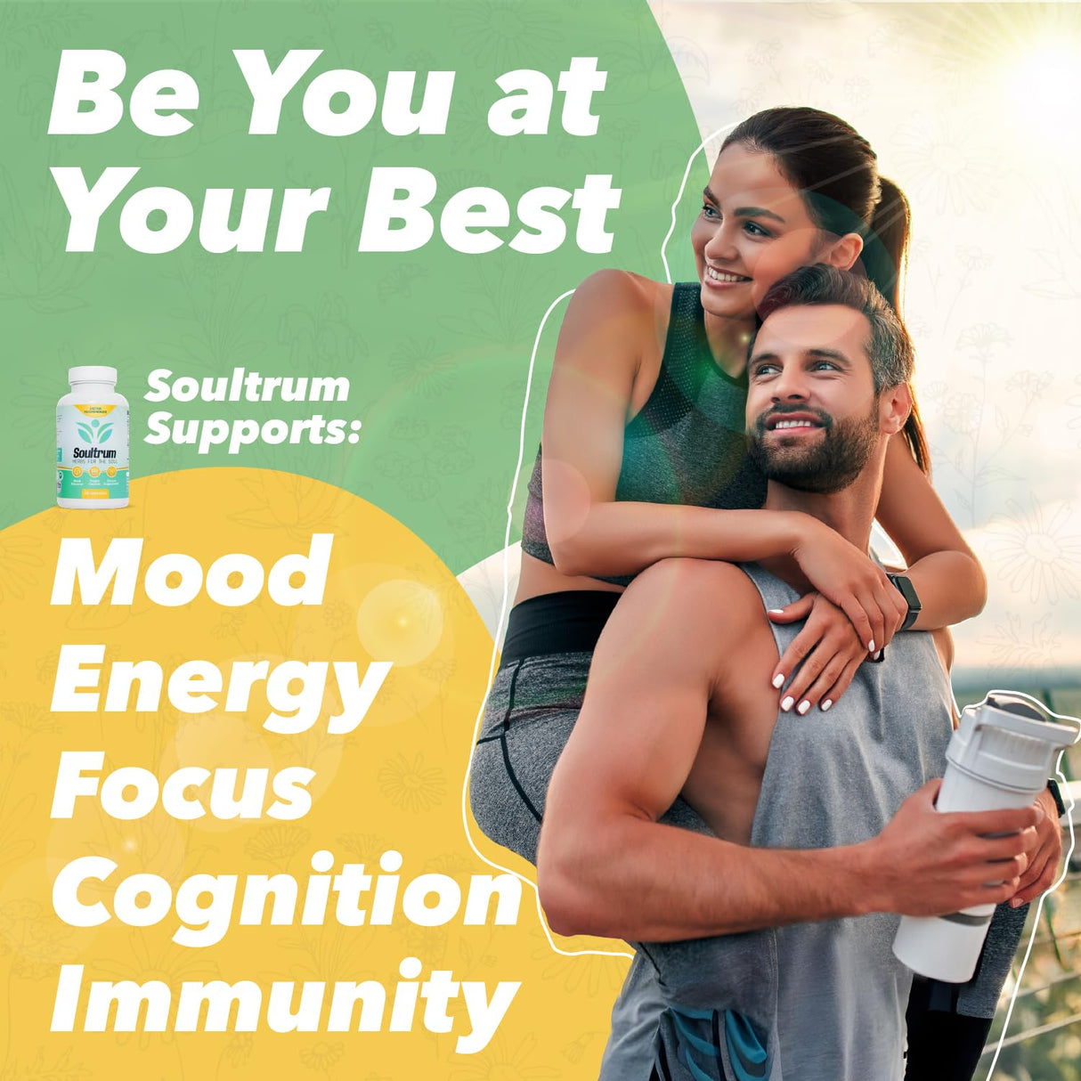 Mood Support Supplement - Daily Herbal Happiness, Energy and Focus Formula with Saffron, Omega 3 Fatty Acids, Turmeric, Rhodiola Rosea, Probiotics, L-Theanine, Magnesium and Ashwagandha - 60 Capsules