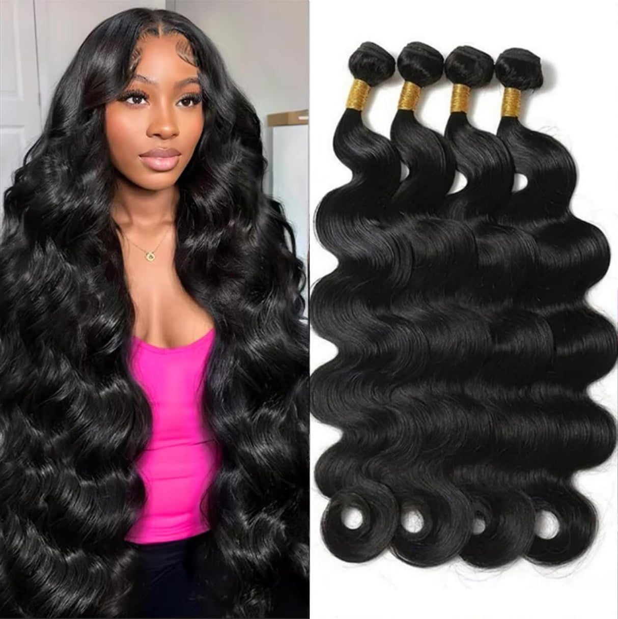 12A Human Hair Bundles 18 20 22 24 Inch Body Wave Bundles Human Hair 100% Unprocessed Brazilian Virgin Hair Body Wave 4 bundles Deals Human Hair Extensions Quick Weave For Black Women Natural Black