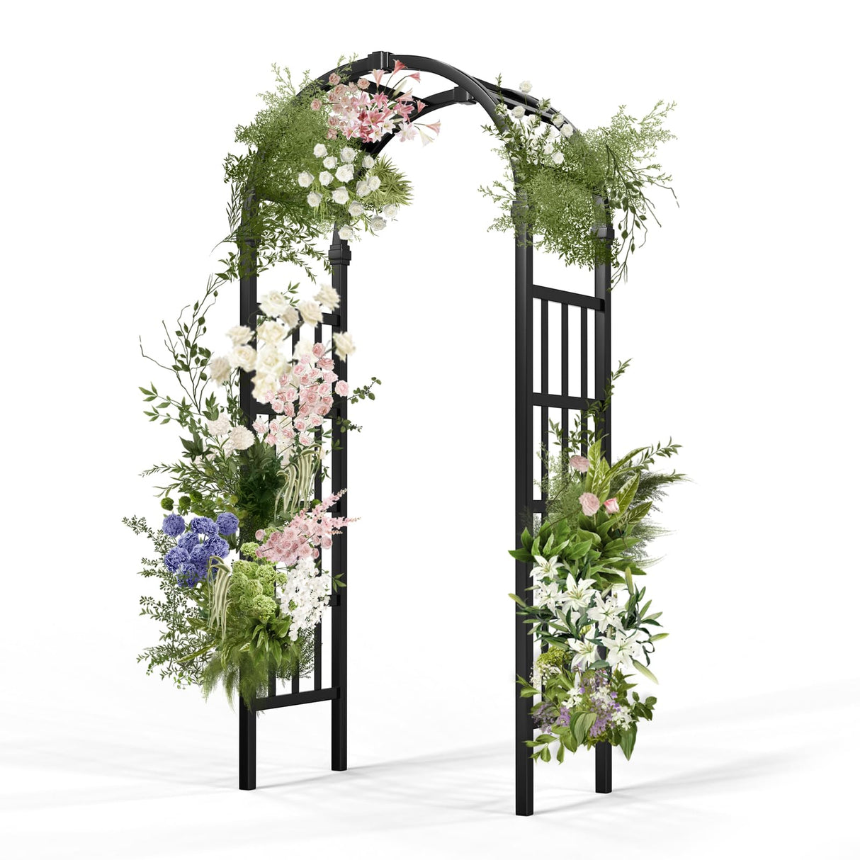 VINGLI Vinyl Garden Arbor, PVC Wedding Arch for Ceremony Party, Garden Trellis for Climbing Plants Outdoor, Arch Backdrop Stand for Garden, Backyard, Lawn (Black, 39.5in)