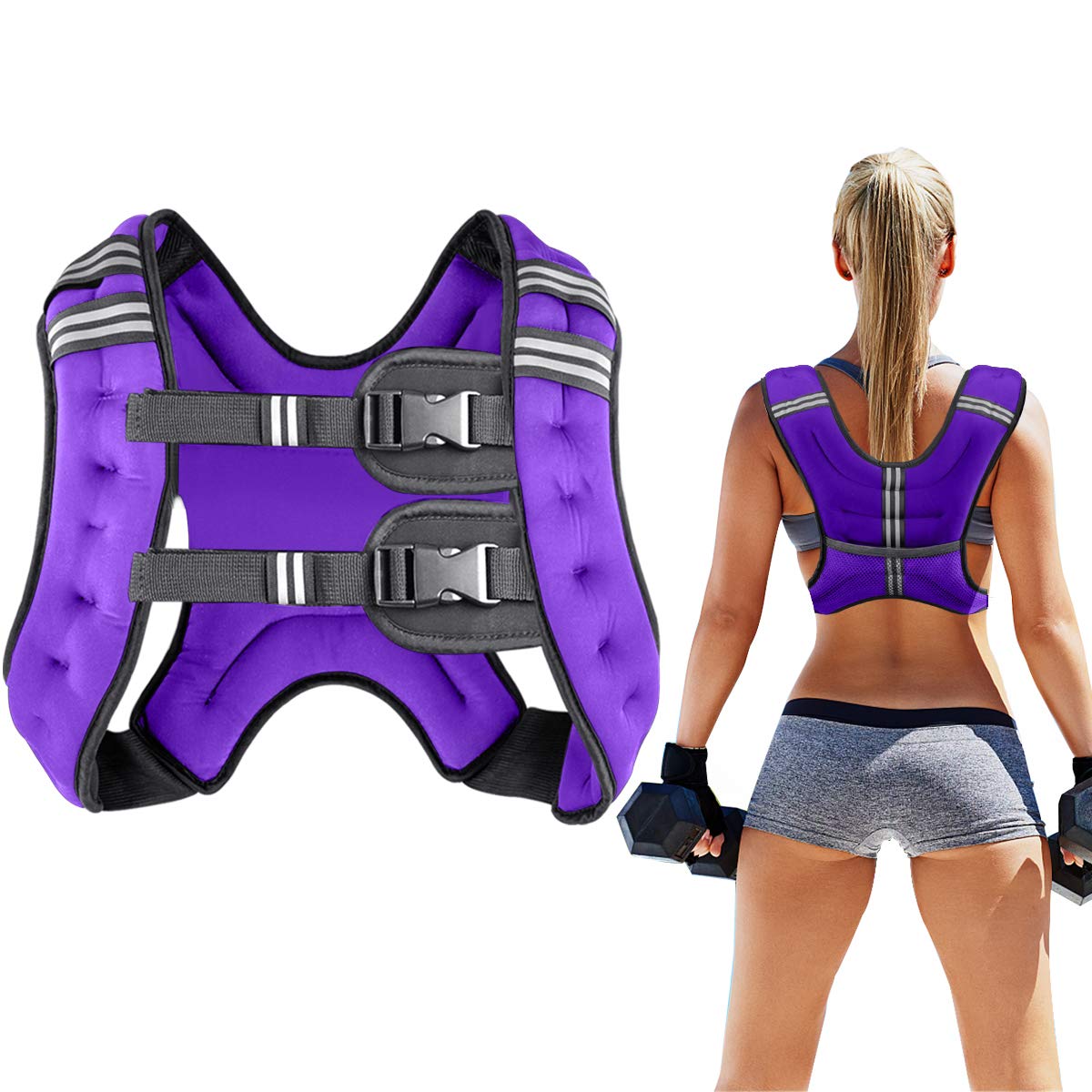 Prodigen Weighted Vest for Women and Men 16 Lbs with Reflective Stripe and Double Adjustable Buckle Straps Weight Vests for Strength Training, Jogging, Cardio, Weight Loss, Muscle Building, Purple