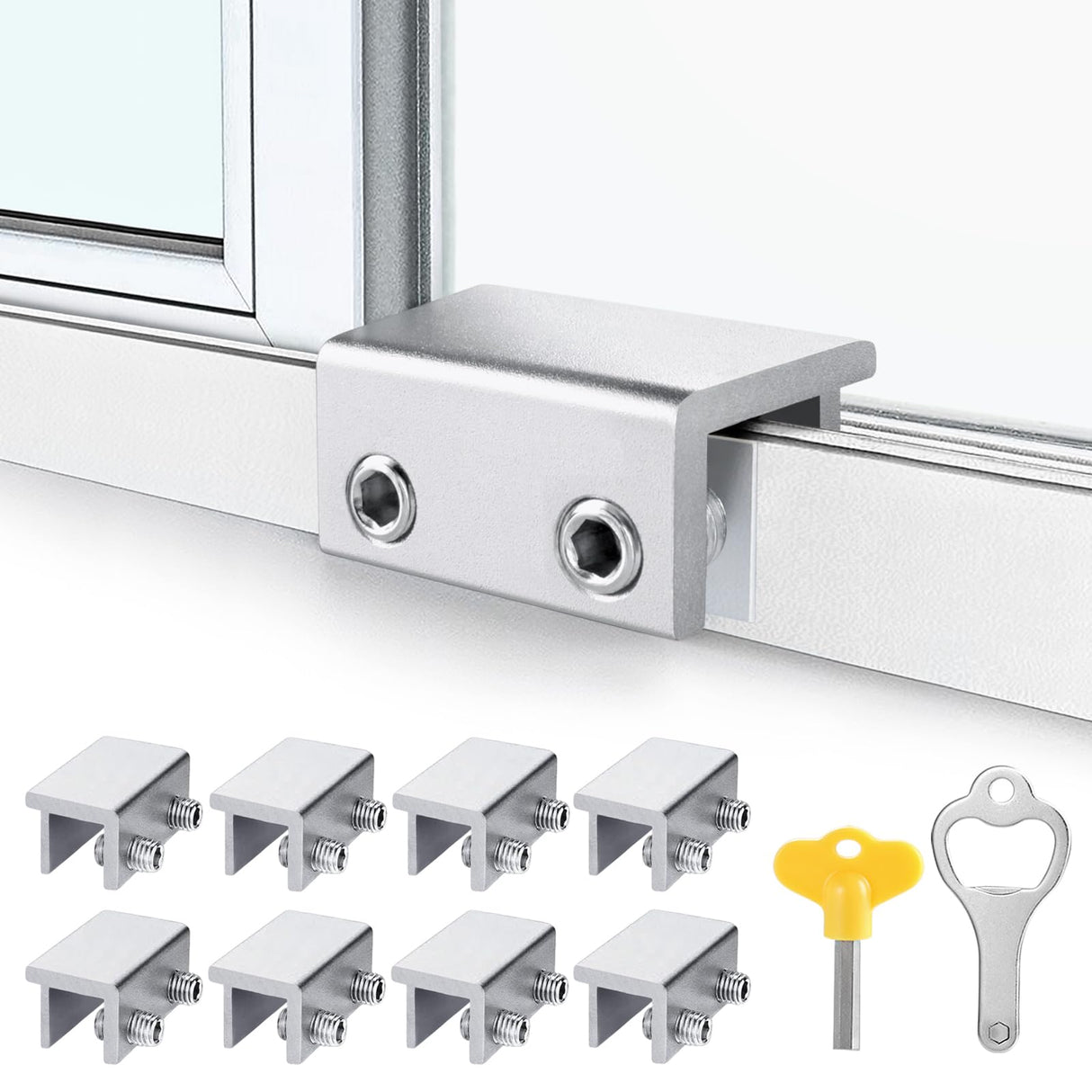 ZRFCXE Window Locks,8 Pack Sliding Window Locks with Key for Vertical & Horizontal Sliding Windows Doors,Easv to Install,Adjustable Security Window Lock for Patio Bedroom Home and Office (Silver)