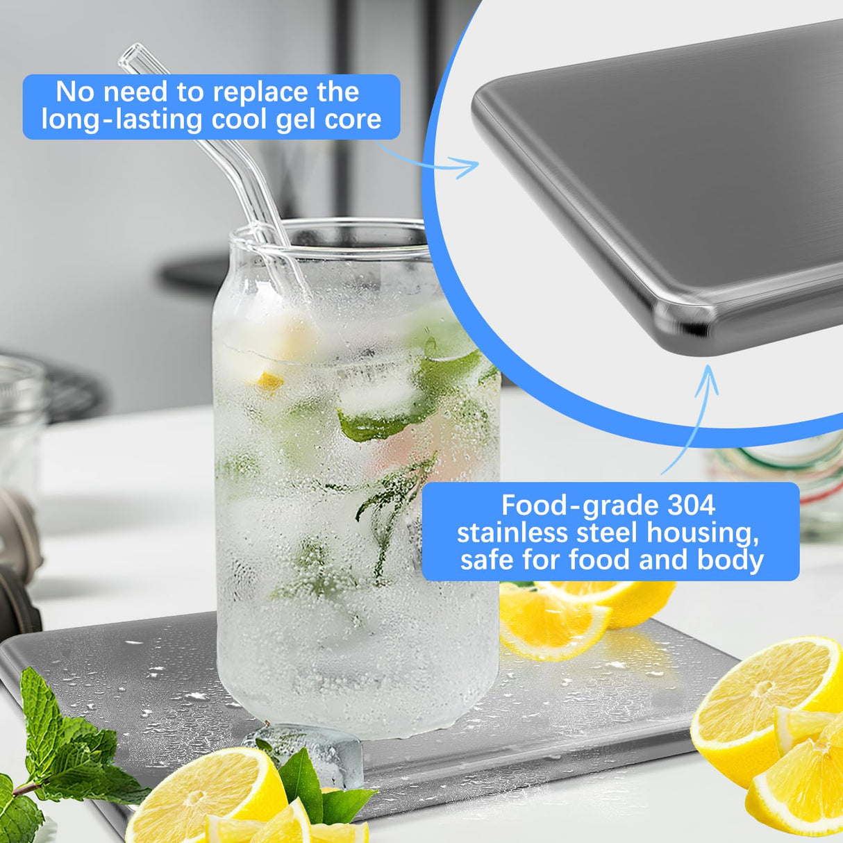 2PCS Ice Packs for Lunch Boxes Reusable Stainless Steel Ice Packs, No Water Needed, for Coolers, Camping, and Picnic Baskets Metal Bento Box Ice Packs Keep Food and Drinks Fresh and Cool
