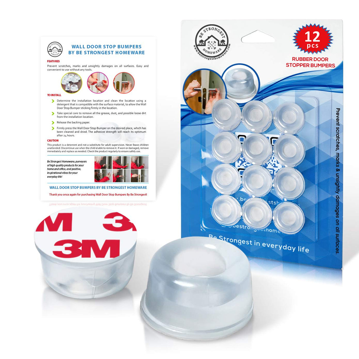 Door Bumper - Small Rubber Bumpers - Clear Door Stoppers for Wall - Wall Protector Clear Rubber Door Stop 12 in Pack - Shower Bumpers for Walls - Stick on Hard Bumpers for Walls Heavy Use (12)