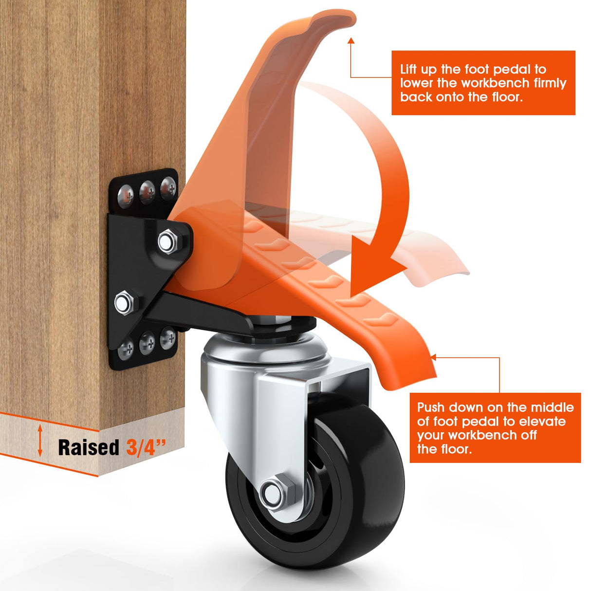 Ronlap Workbench Casters Wheels Kit 920 Lbs Capacity Retractable Casters Set of 4 Heavy Duty Side Mount 3" Lifting Caster Work Table Tool Bench Stepdown Castors Wheels 4 Pack