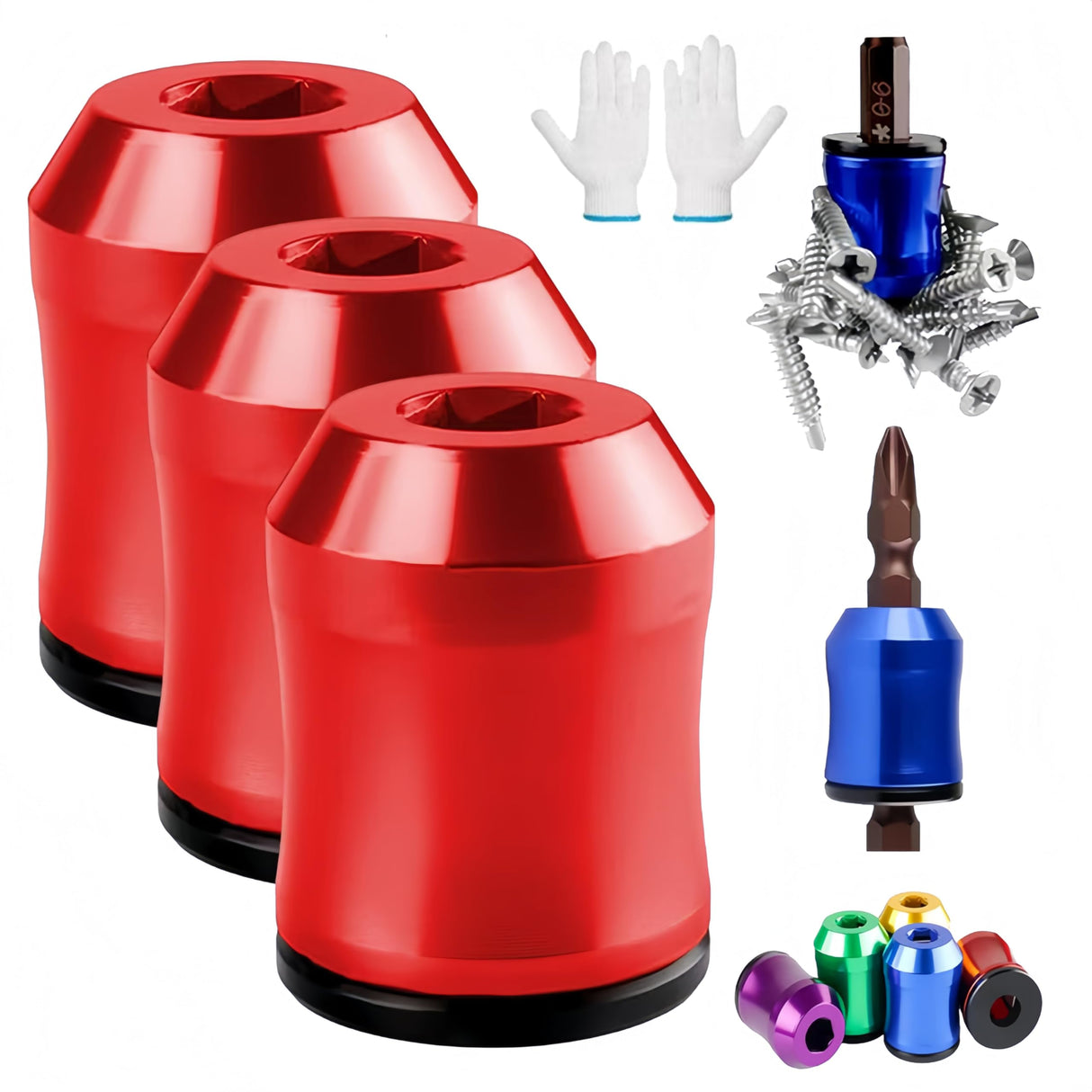 Screwdriver Head Magnetic Ring, 2026 Upgraded Magnetizer Screw Removable Household Tool Magnetic Screw holder Universal Magnetizer for Hex Screwdrivers & Power Bits (3Pcs Red)