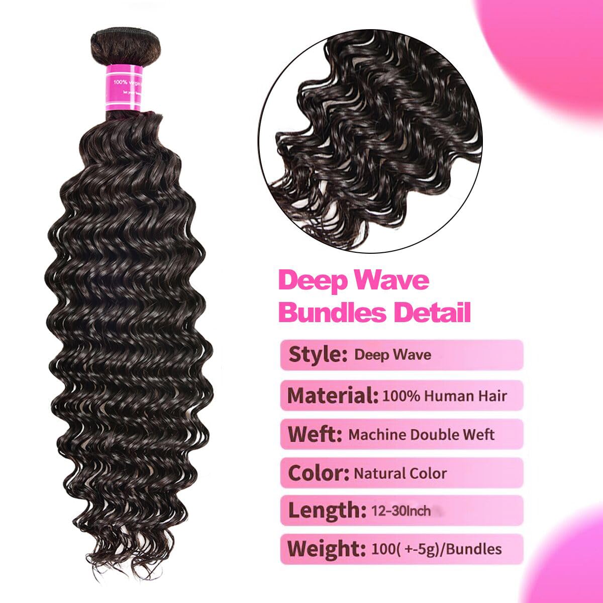 Deep Wave Bundles Human Hair Brazilian 3 Bundles Human Hair Weave Bundles 22 24 26 Inch 100% Unprocessed Virgin Human Hair Curly Bundles Double Weft Wet and Wavy Bundels Human Hair for Black Women