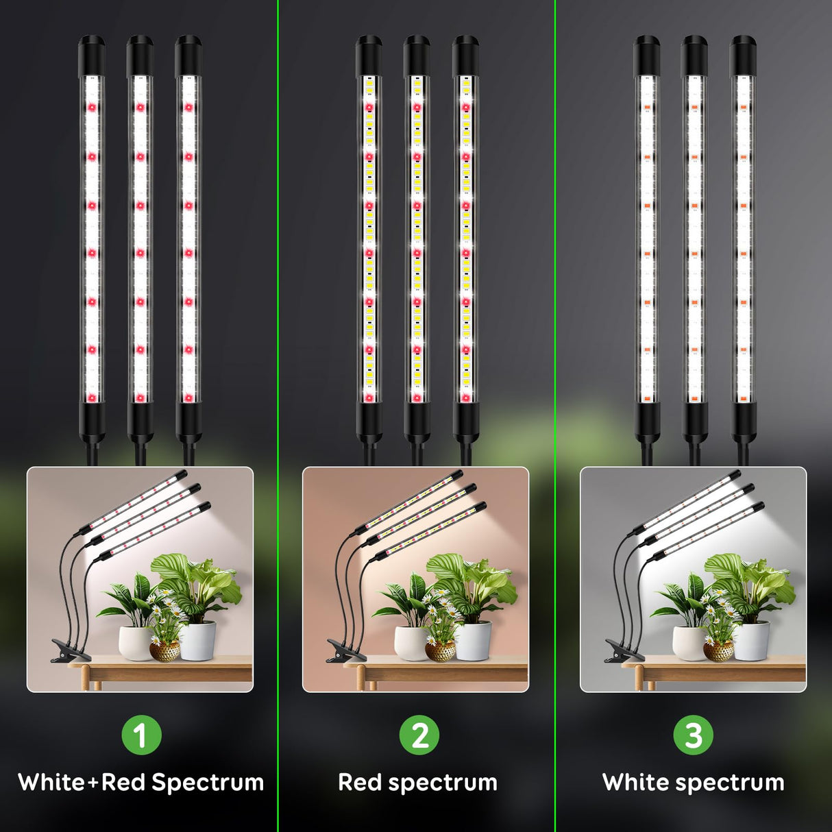 SDOVUERC Tri-Heads Grow Lights for Indoor Plants, Full Spectrum Plant Lights for Indoor Growing with Adjustable 360ยฐ Gooseneck, 6/12/18H Timer & Dimming for Seedlings(Pack 2)