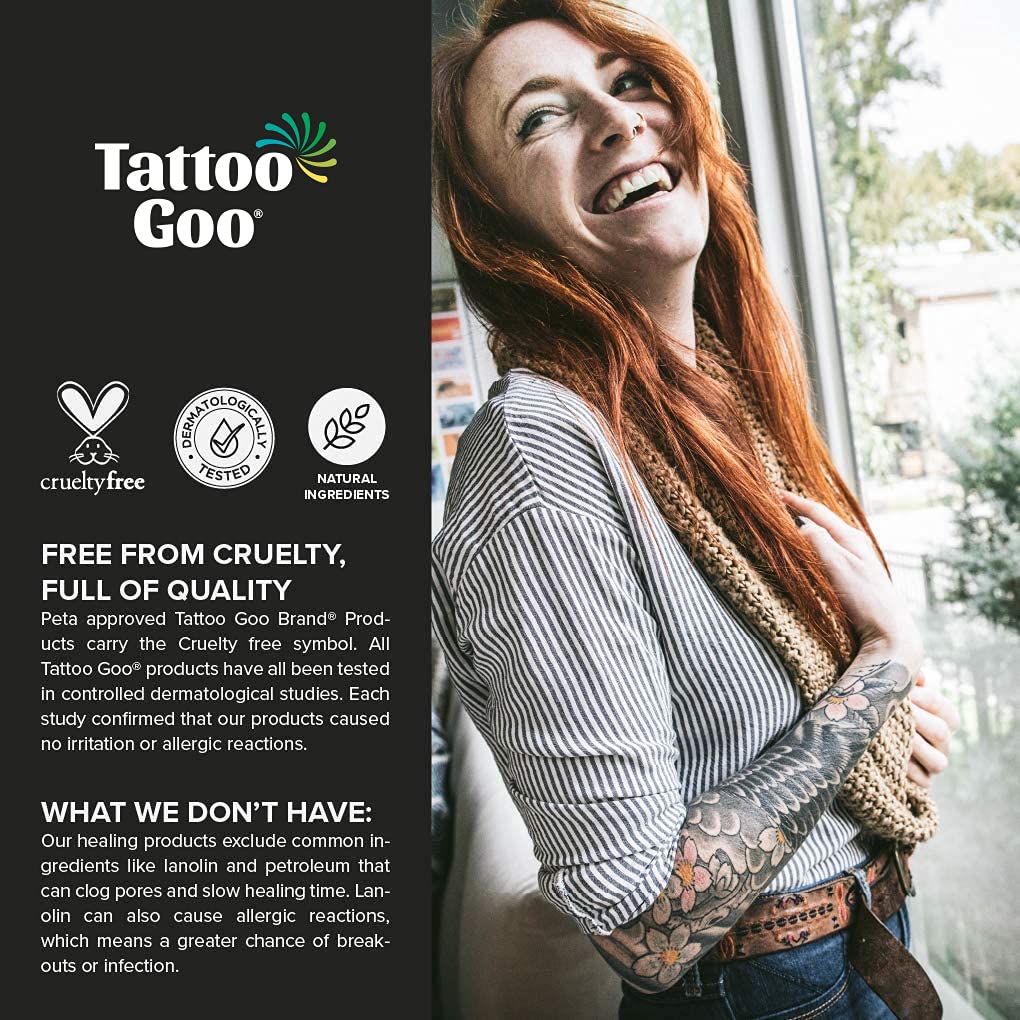 Tattoo Goo Aftercare Kit Includes Antimicrobial Soap, Balm, and Lotion, Tattoo Care for Color Enhancement + Quick Healing - Vegan, Cruelty-Free, Petroleum-Free, Tattoo Artist Gifts (3 Piece Set)