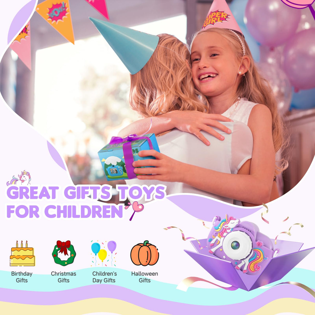 Kids Camera Toddler Toys for 3 4 5 6 7 8 Years Old Girls, 48MP HD Dual Lens Selfie Camera for Kids, 1080P HD Video Kids Digital Camera for Age 3-9 Christmas Birthday Gifts with 32G SD Card