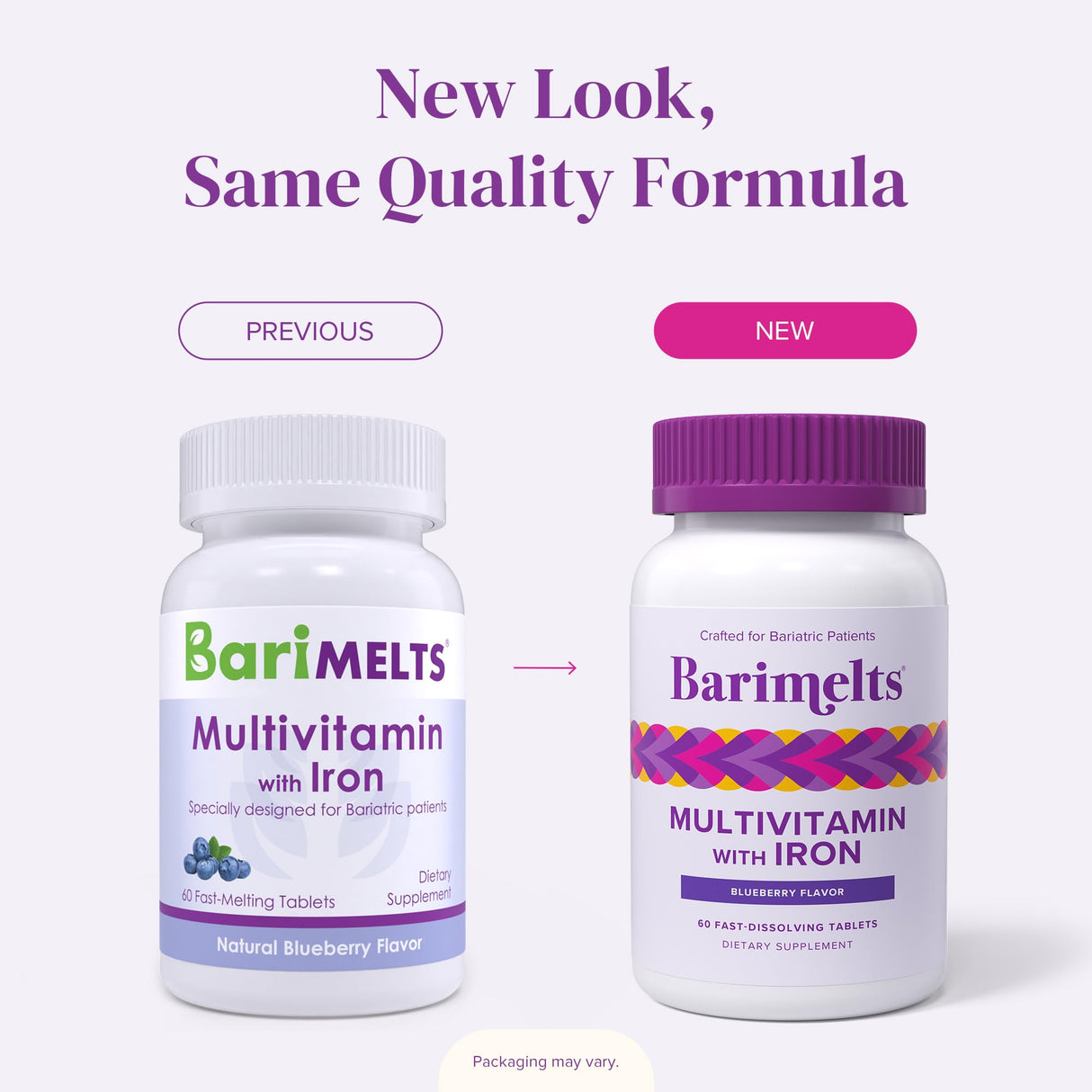 BariMelts Bariatric Multivitamin with Iron, 60 Fast-Dissolving Tablets (1-Month Supply), Sugar-Free Bariatric Vitamins for Women, Natural Blueberry Flavor