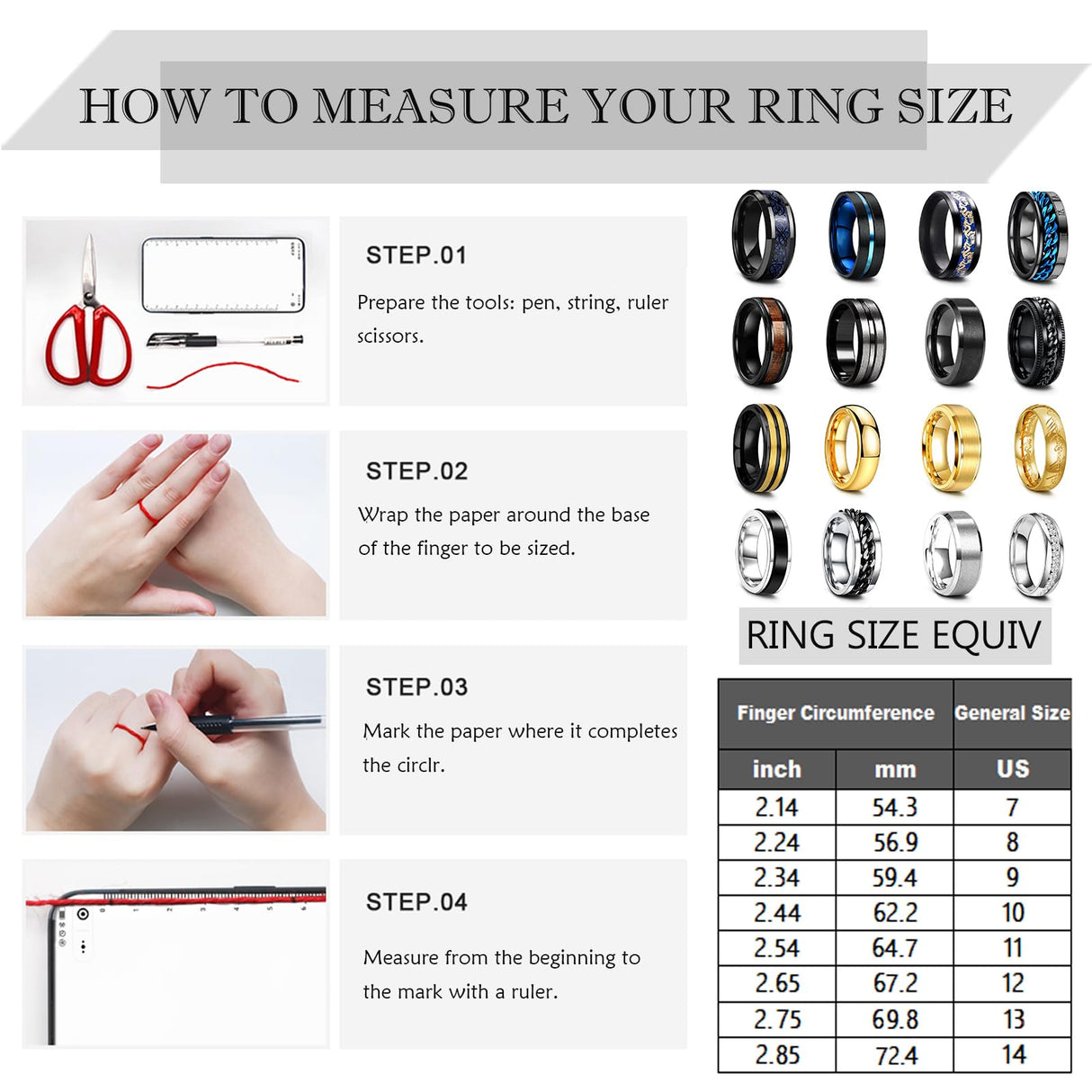 EIELO 16Pcs Stainless Steel Band Rings for Men Cool Black Golden Silvery Plated Rings Comfort Fit Fidget Spinning Chain Ring Fashion Simple Mens Wedding Engagement Ring Set 10