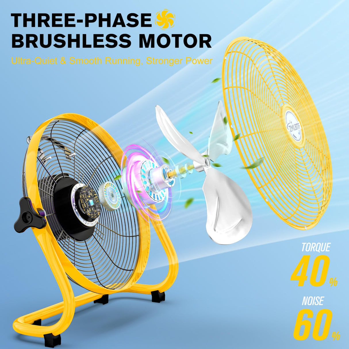 ZMLBTF 14" Solar Powered Fan with 20W Solar Panel & Rechargeable Battery, Portable, Quiet 12 Speed, 360° Tilt Head for Outside, Camping, Travel, Greenhouse, Chicken Coop, Patio, gazebo (Yellow)