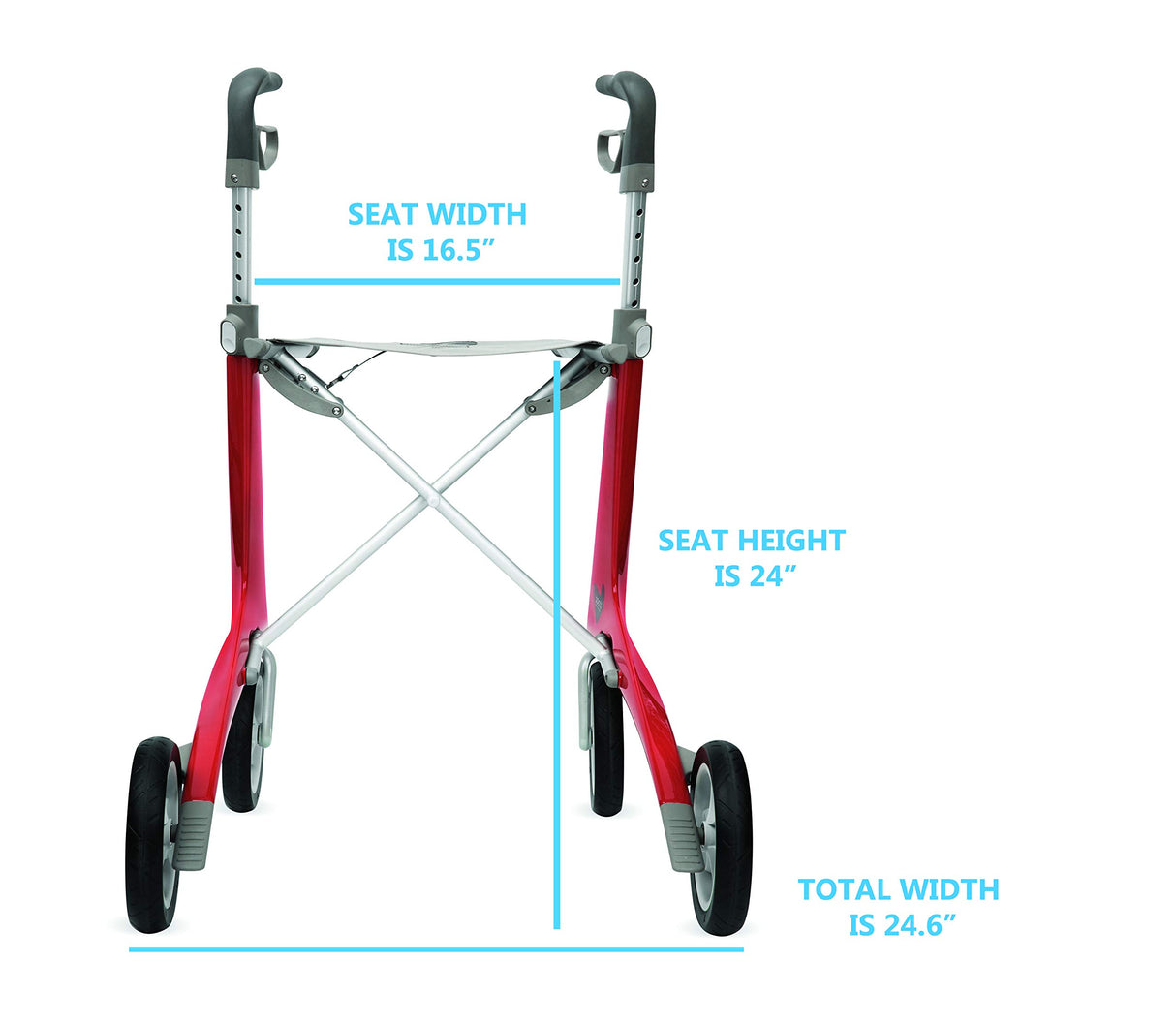 byACRE Carbon Ultralight Rollator Walker with Organizer Bag, Red, Regular Track