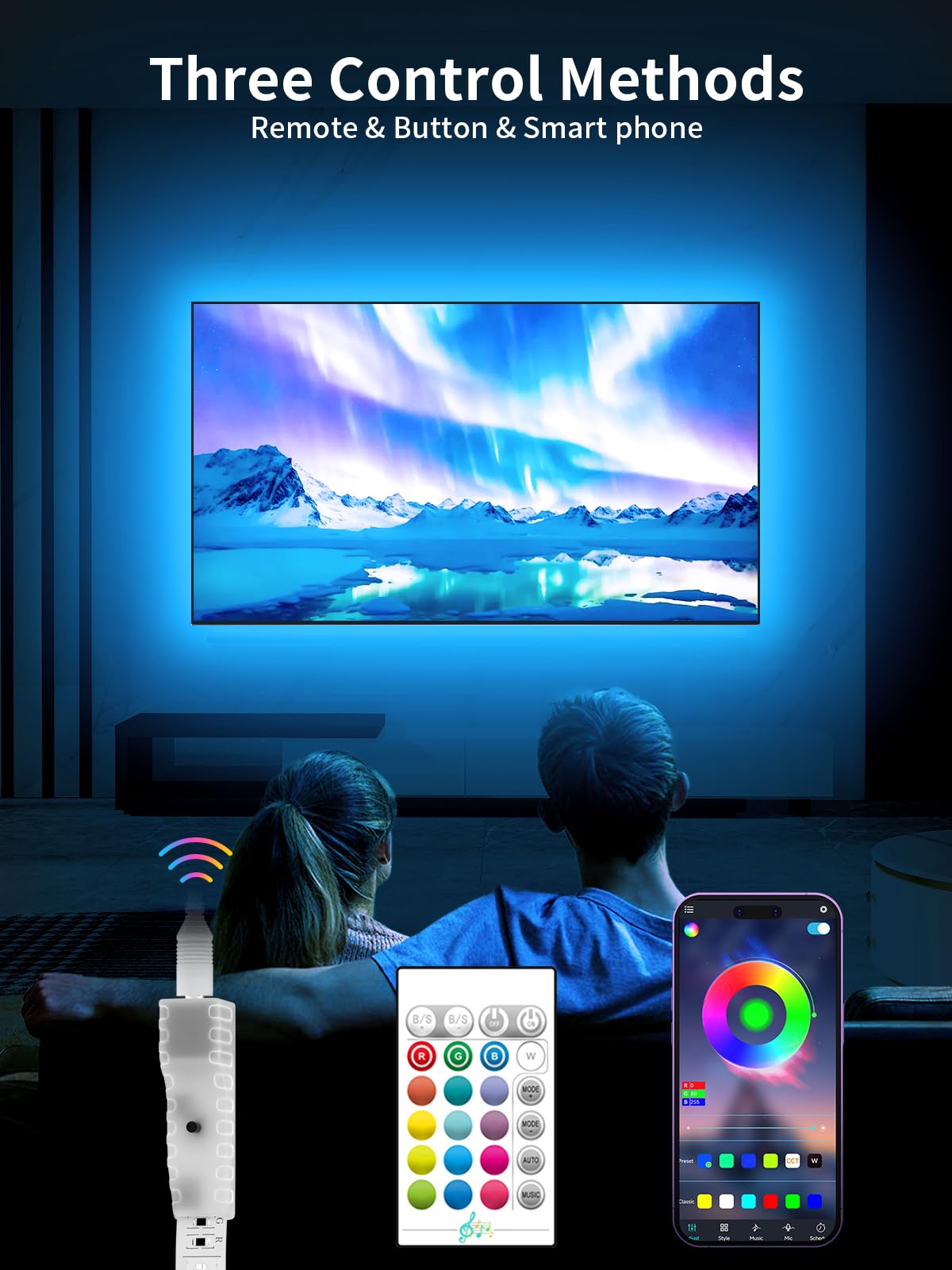 KANTUTOE TV Lights Behind, 19.68ft LED Lights for 55-85 Inch TV, RGB TV Backlight, Music Sync Bluetooth APP and Remote Control Strip Lights USB Powered for Bedroom Gaming Room Decor