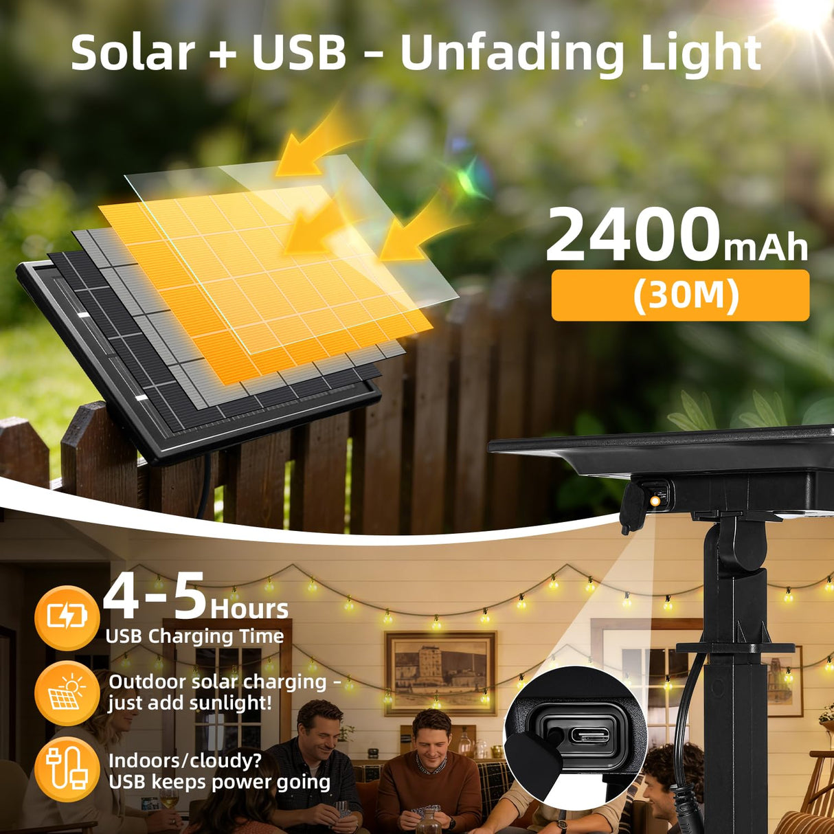 FUANXIEI 100FT Solar Lights Outdoor Waterproof: G40 30M Shatterproof Bulbs Patio Lights - Solar Powered Remote Control 3 Light Modes Dimmable Solar Light - Camping Backyard Garden Deck Outside Yard