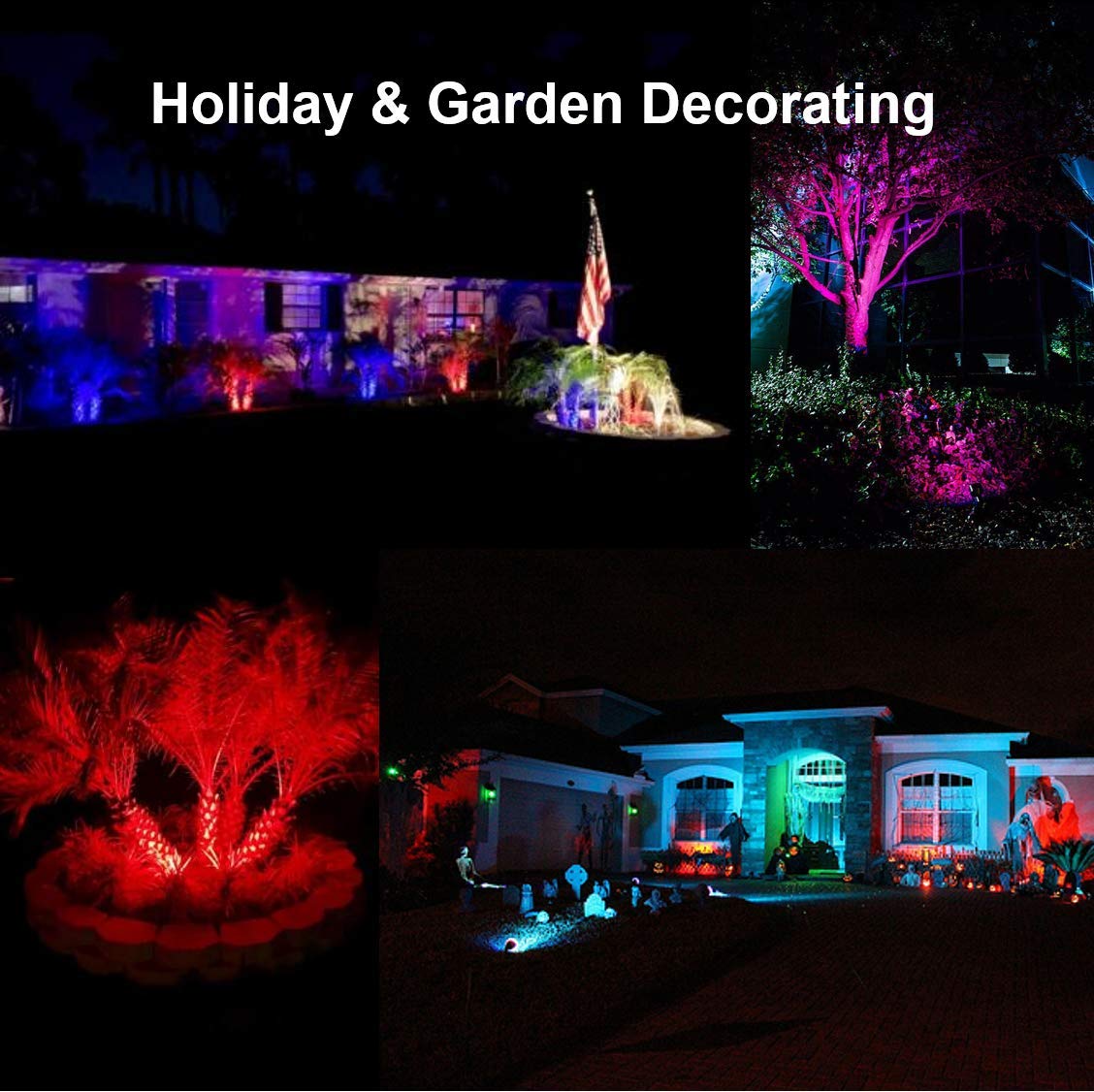 Color LED Outdoor Landscape Spotlight Remote 10W RGB Waterproof Spot Light for Yard Tree Garden Halloween Christmas Lighting, 120V