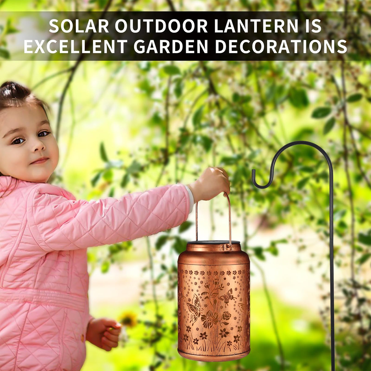 Solar Lanterns Outdoor Waterproof Hummingbird Garden Decor Gifts for Women Mom Grandma Hanging Lights Metal Solar Decoration Outside for Yard, Patio,Backyard(Butterfly and Sunflower)
