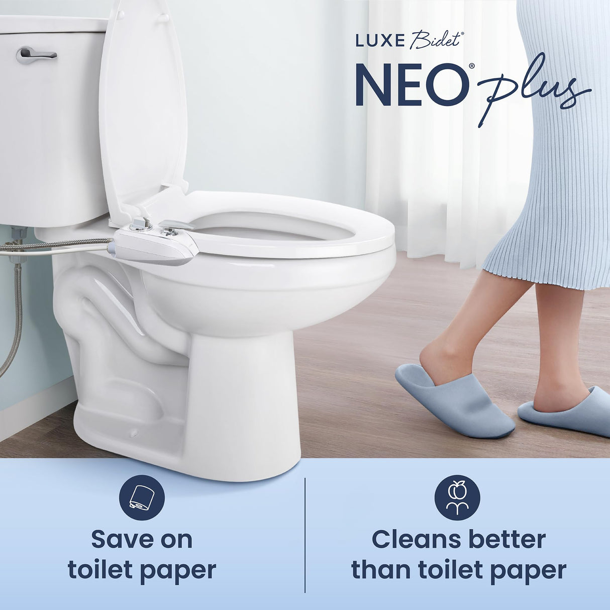 LUXE Bidet NEO 320 Plus - Warm Water, Dual Nozzle, Non-Electric Bidet Attachment for Toilet Seat, Patented Slide-In Install, 360° Self-Clean, EZ-Lift to Clean, Feminine & Rear Wash (Chrome)