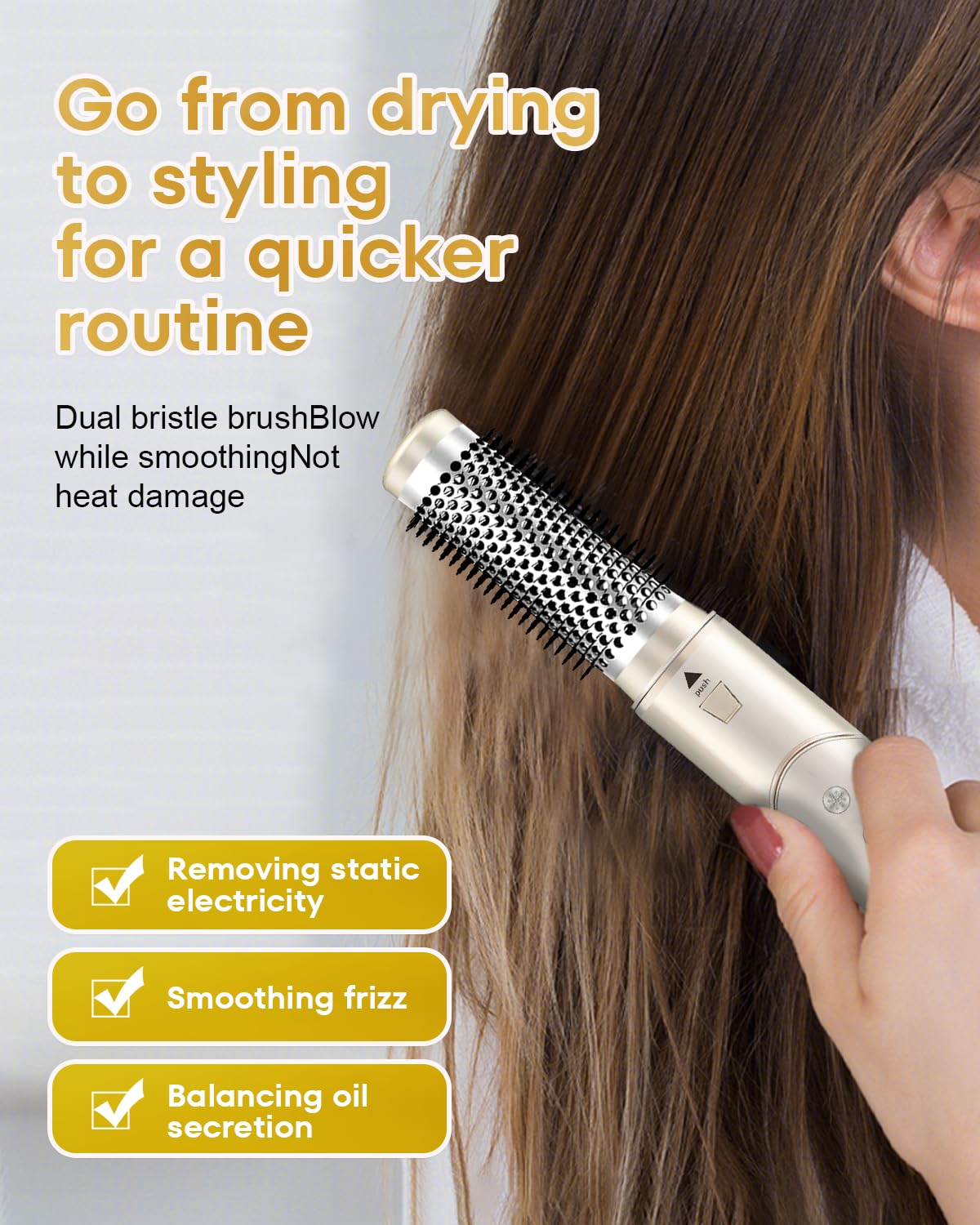 7 in 1 High-Speed Hot Air Styler,110,000 RPM Rotatable Hair Styler , Professional Frizz-Free Blow Dryer Brush, Fast Drying, No Heat Damage - Curl, Volumize, Straightening Styling (Champagne)