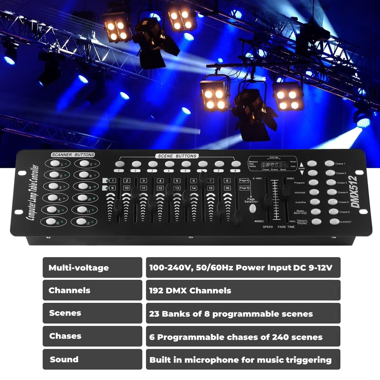 FODEXAZY DMX Controller, 192 Channel DMX 512 Light Controller DMX Console Stage Light Controller Panel Use for Editing Program of Stage Lighting Runing for DJ, Shows, Party, Christmas and Halloween