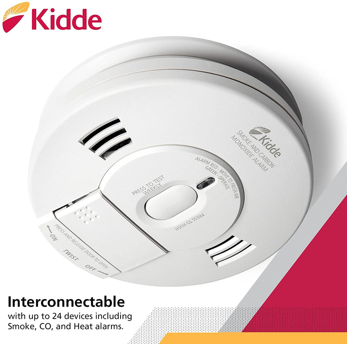 Kidde Smoke & Carbon Monoxide Detector, Hardwired Interconnect, Combination Smoke & CO Alarm with Battery Backup, Voice Alerts, 2 Pack