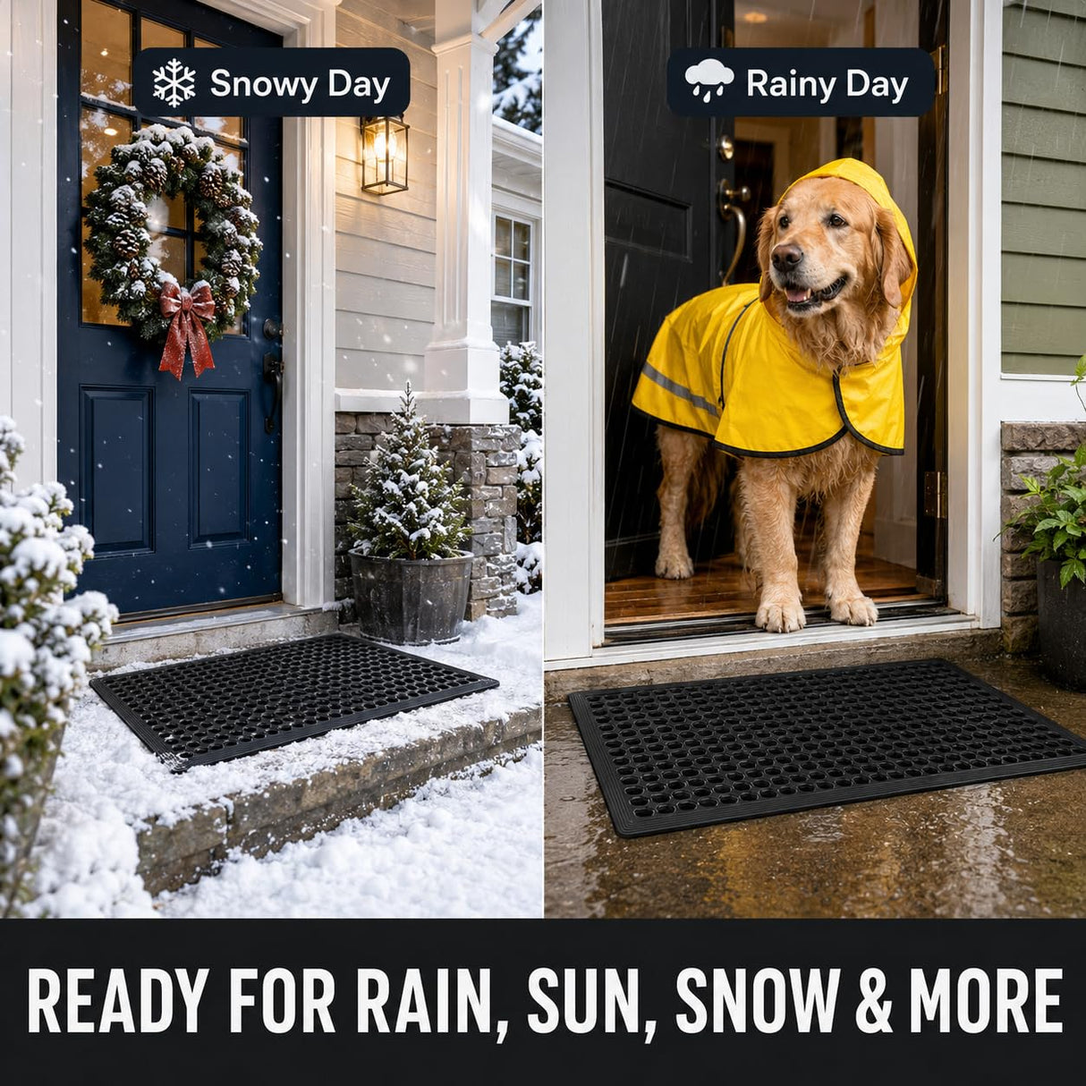 BESEA 4Pack Rubber Floor Mats 24 x 36 Inch – Heavy Duty Outdoor Door Mats with Non-Slip Mesh Design, Weatherproof Garage Floor Mat, Kitchen Floor Mat for Wet or Slippery Areas
