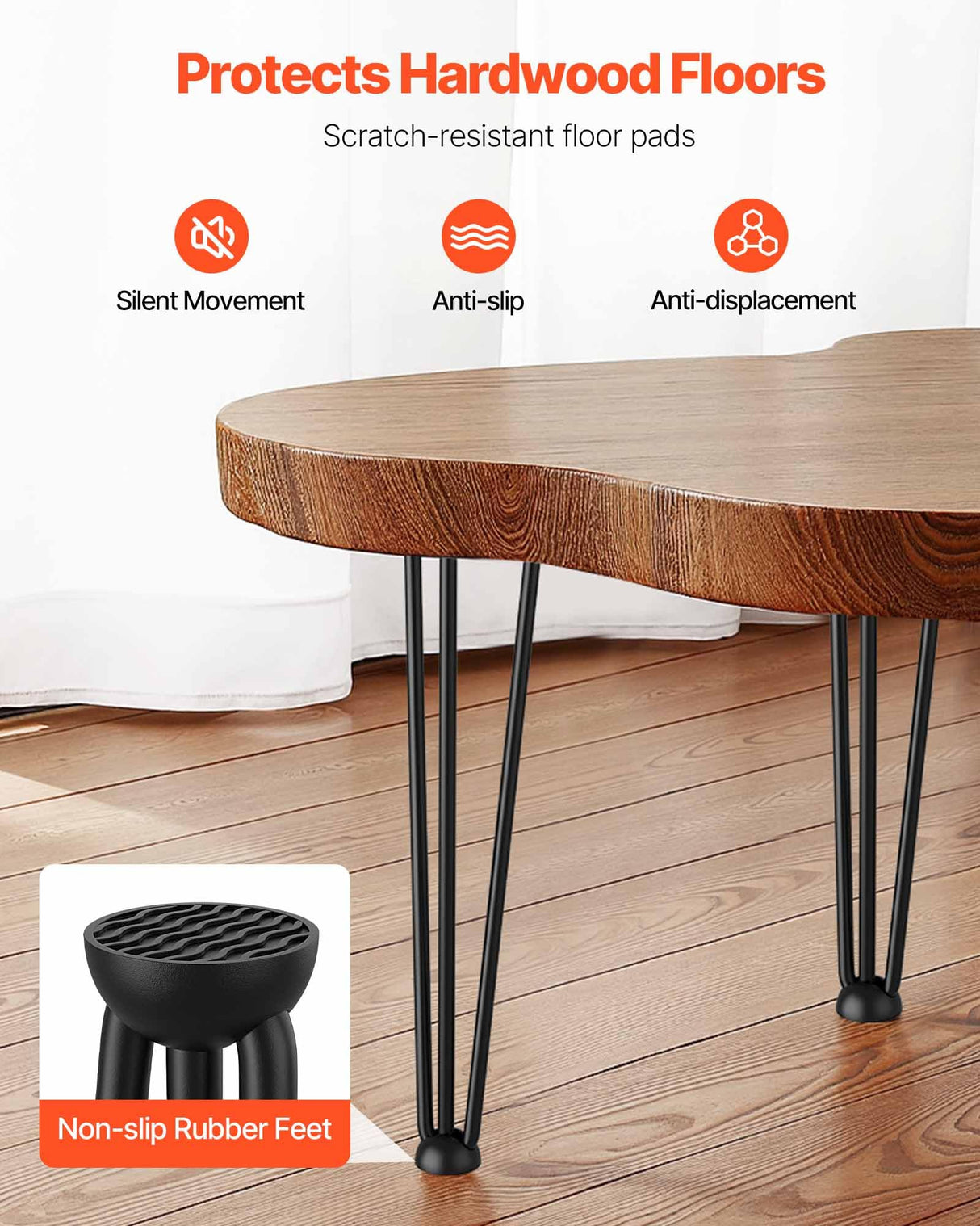 VEVOR Hairpin Table Legs 20" Black Set of 4 Desk Legs 880lbs Load Capacity (Each 220lbs) Hairpin Desk Legs 3 Rods for Bench Desk Dining End Table Chairs Carbon Steel DIY Heavy Duty Furniture Legs