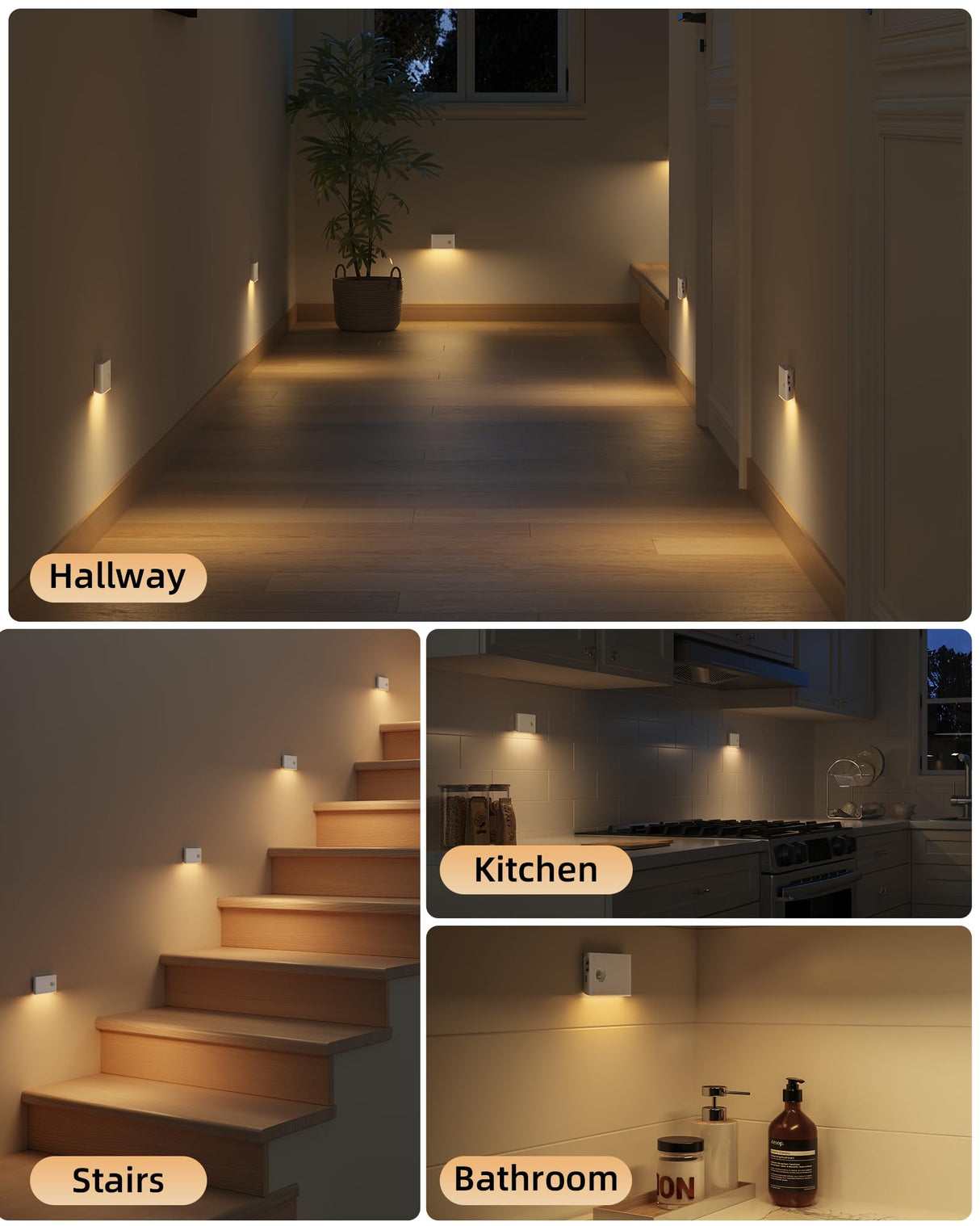 EZVALO 6 Pack Motion Sensor Night Lights with Charging Station, Sync LED Stair Lights Indoor, 1500mAh Rechargeable, Magnetic & Dimmable, 3000K Soft White, Portable Nightlight for Hallway, Stairs