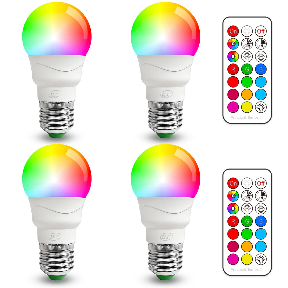ILC Color Changing LED Light Bulb, A15 40W Equivalent, 5000K Daylight White, 450LM 5W E26 Screw Base RGBW, Mood Light Bulb - RGB 12 Color Choices - Timing Infrared Remote Control Included (4 Pack)