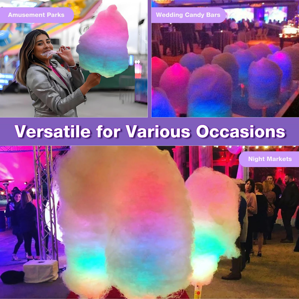 25 Pcs LED Cotton Candy Cones - Glowing Cotton Candy Sticks for Parties - Reusable & Waterproof Cotton Candy Holders - Vibrant Colors for Christmas, Birthdays & Events