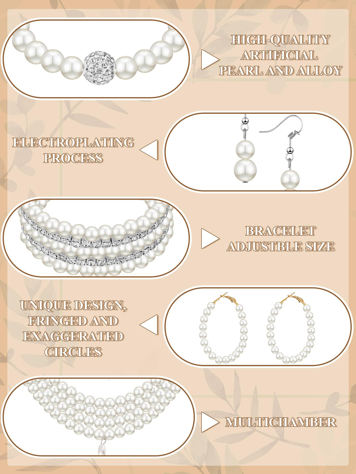 BBTO 8 Pcs Pearl Necklace Earring Set Women Wedding Jewelry,Vintage Style