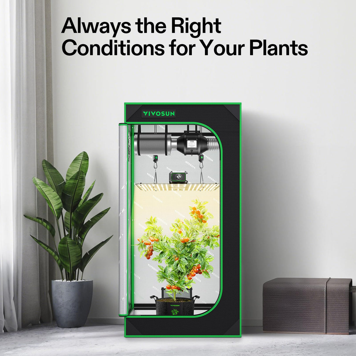 VIVOSUN Grow Tent Kit, 2 × 2ft 1-Plant System, WiFi-Controlled Grow System with Full Spectrum LED Grow Light, Automatic Ventilation, GrowHub Outlet A22 with Temperature and Humidity Sensor