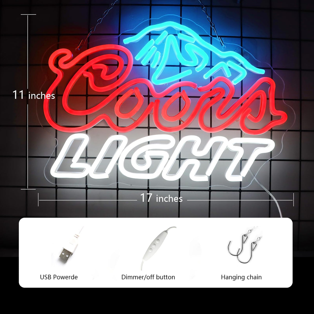 JFLLamp Crs LIGHT Neon Signs for Wall Decor Neon Lights for Bedroom Led Signs Suitable for Man Cave Bar Pub Restaurant Christmas Birthday Party Gift Led Art Wall Decorative Crs Light Bar Sign, 5V Usb Power, 17*11 Inch(Azure+red+white)