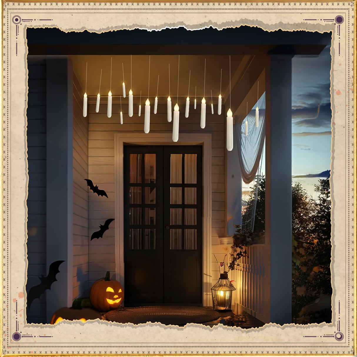 Homemory Hanging 20 Pcs Floating Candles with 2 Wand Remote and String, Flying Flameless LED Taper Candles Warm White Light, Battery Operated Window Candle for Halloween Christmas Party