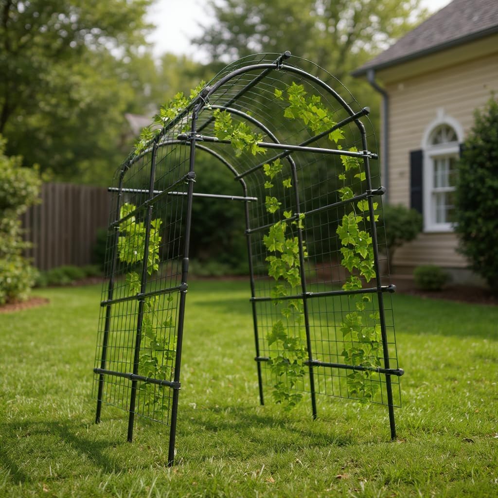 Metal Garden Arch Trellis, 7.6Ft Black for Raised Beds, Plant Support for Cucumbers & Climbing Vegetables with 9 Horizontal Pipe