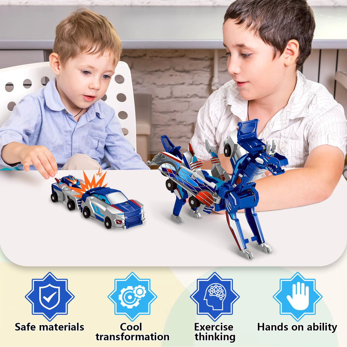 Intoypad Collision Transforming Dinosaur Car Toy, 2 Magnetic Cars Transform into Dinosaur Toys for Kids Toddler Fun Deformation Robot Dino Car Christmas Birthday Gift Toys for Boys Girls(Blue Dragon)
