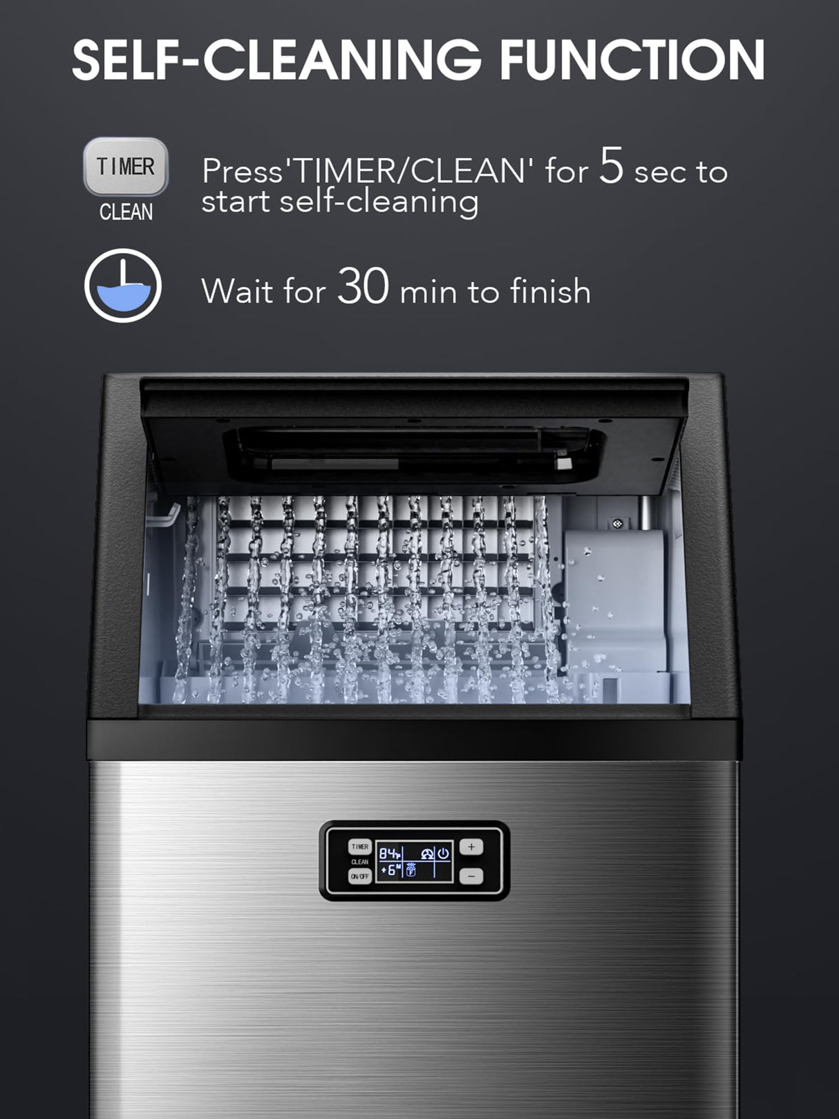 Commercial Ice Maker,2025 Upgraded-101lbs/24H Stainless Steel Ice Machine with 33lbs Storage Capacity, Auto Self-Cleaning, LED Digital Display, 45 Ice Cubes in 12 Mins,Home/Bar/Restaurant