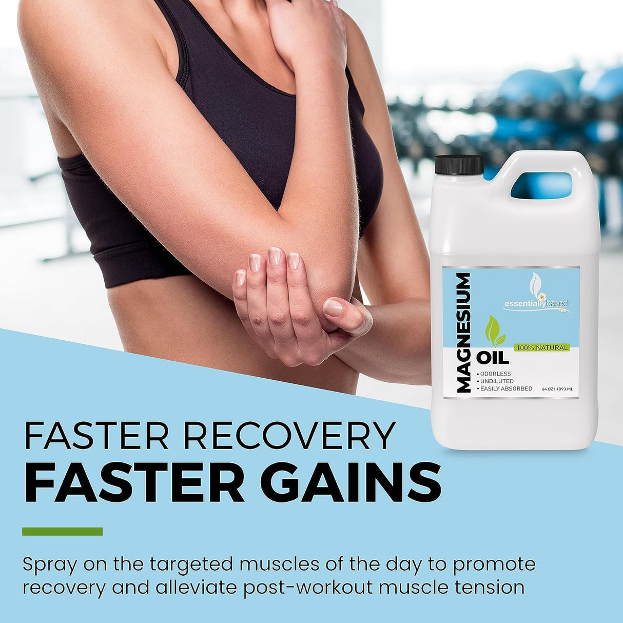 Pure Magnesium Oil Spray 64oz - Topical Magnesium Spray for Sleep Extra Strength - Less Sting - Less Itch - 100% Natural and Organic Oil - Made in USA