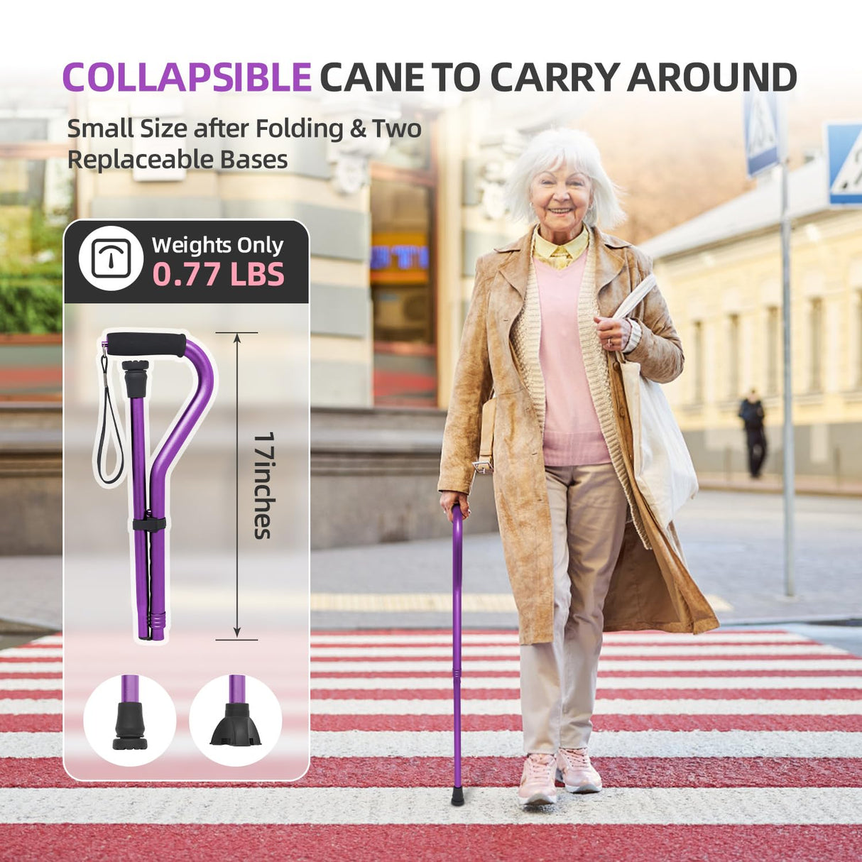 BeneCane Walking Cane for Men & Women Adjustable Cane with Offset Soft Cushioned Handle -Portable Lightweight Sturdy Mobility Walker Aid for Elderly, Seniors Collapsible Cane